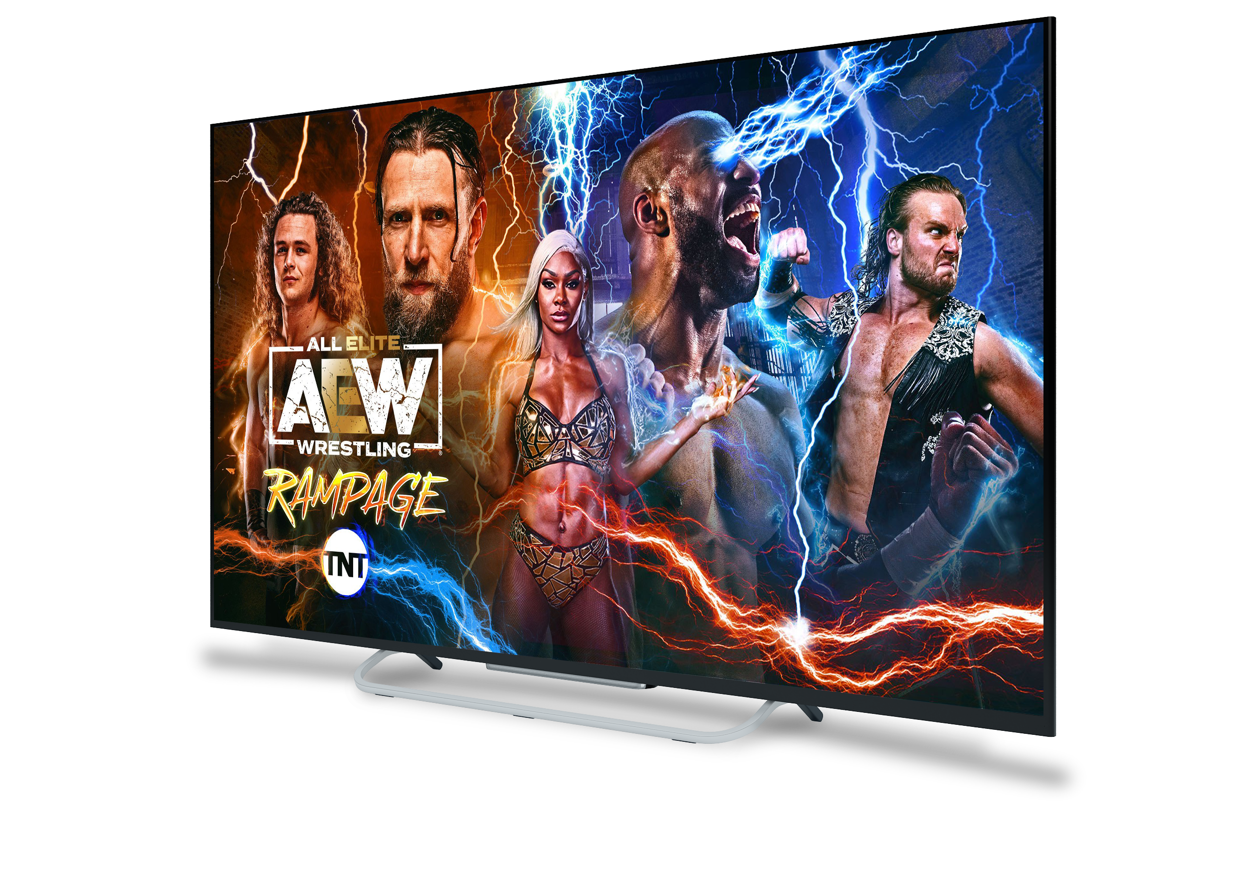 Television with All Elite AEW Wrestling Rampage on TNT on screen