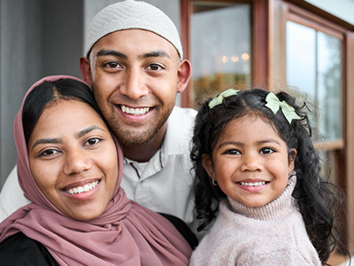 Muslim family smiling for the camera