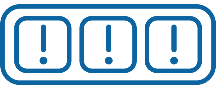 Three squares lined horizontally with exclamation marks in the center all enclosed in a rectangle
