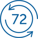 Two arrows going in a circle with 72 in the middle